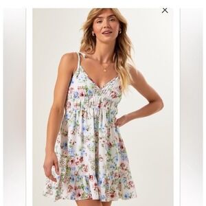 Altar'd State Floral Empire Waist Mini Dress White Pink Ruffle Sundress XL NWT